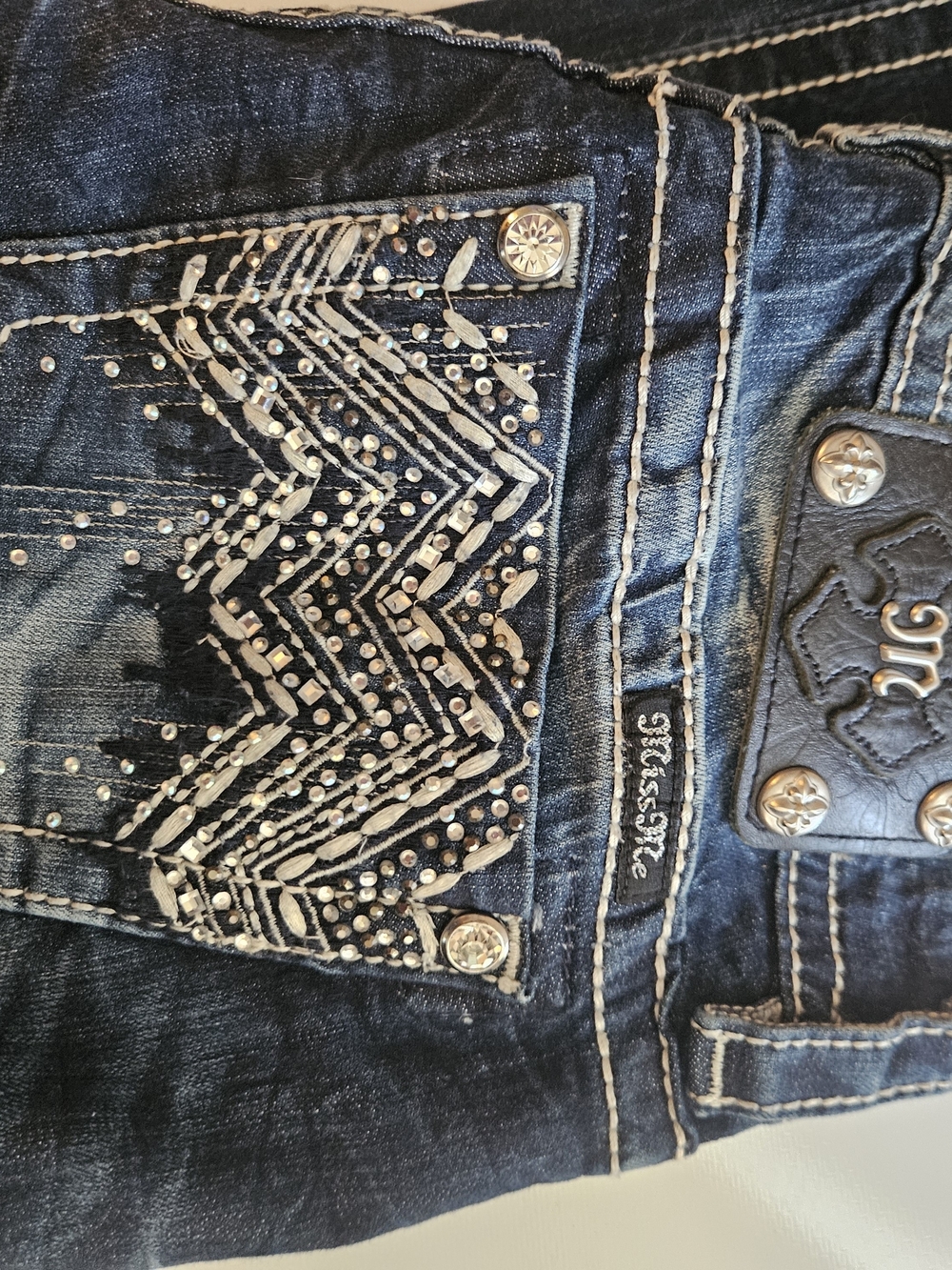 Miss Me Women's Skinny Jeans in Dark Blue with Embellished Back Pockets - Picture 6 of 6